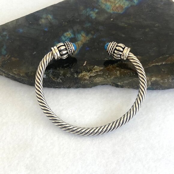 Sterling Silver 925 Mexico Chunky Blue Sodalite Twisted Rope Cuff Bracelet 6.25" - Picture 2 of 16